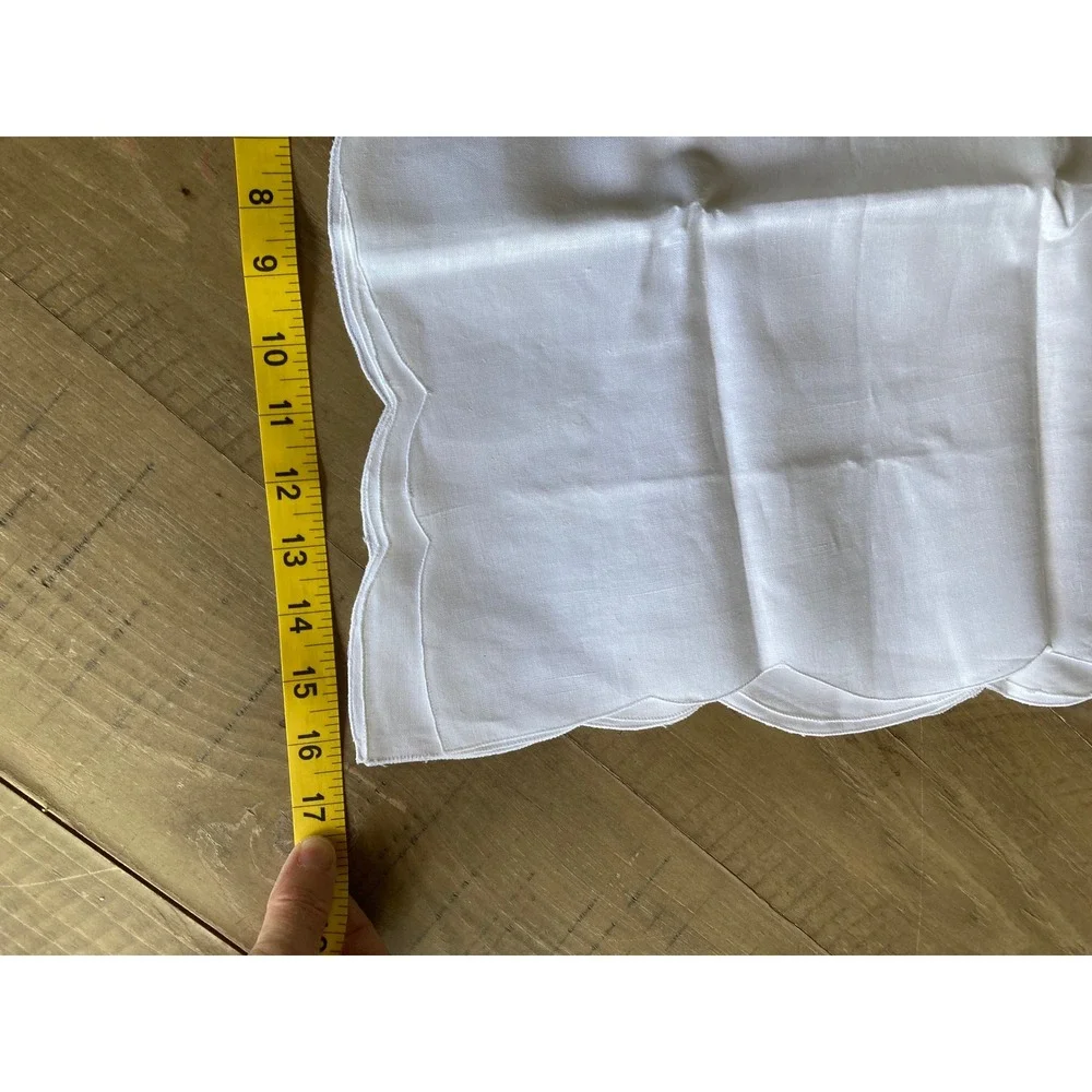 White Scalloped Lace Corner Linen Cotton Dinner Napkins Set of 6 17x17 RN 61370